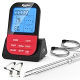 Grillthermometer, Kerntemperaturmesser Bratenthermometer Digital Fleischthermometer Funk mit Timer 2 Sonde LCD Display meat thermometer für Steak Backofen Garten BBQ Grill Zubehör (Rot)