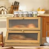 WODFARR Brotkasten aus Bambus, 2 Ebenen, Brotkasten aus Bambusholz, für Küche, 40 x 33 x 25 cm, Originalfarbe