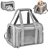 Sprifityy 45x30x30 cm Katzentransporttasche Haustiertasche, Katzen Tragetasche Faltbar und Atmungsaktiv, 7kg Transportbox Katze, Transportbox Hund für Mittelgroße Hunde, Katze Auto, Zug, Reisen(Grau)