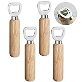 4 Stück Flaschenöffner Holz, Edelstahl Kapselheber Holzgriff Bieröffner Personalisierter Bottle Opener für Küche Bar Camping Faschingsparty(Holzfarbe)