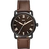 Fossil Copeland uhr für Herren, Quarzwerk mit Edelstahl- oder Lederarmband, Braun, 42MM