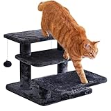 Furcato 38,1 cm H mehrstufige Haustiertreppe für hohe Betten und Sofas, 3-stufige Katzentreppe mit 2 Spielzeugbällen, breite Bretter für Indoor-Kätzchen, Hunde, Haustiere, Klettern, rauchgrau