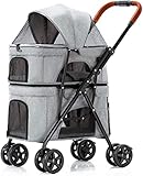 Hundekinderwagen Buggy Premium Haustier-Buggys für Hunde und Katzen, Doppelschichtiger Hundekinderwagen, Haustier-Buggy, Reisewagen, Träger für Zwillinge oder Mehrlinge, untrennbar (Blau) (Grau)