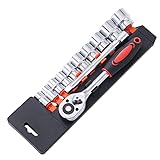 KATSU 3/8' Steckschlüsselsatz 12 teilig, 10-24mm metrischer Antrieb mit 24-Zähne Schnellspann-Ratschenschlüssel und 6' Verlängerungsstange, Autoreparaturwerkzeug 420341