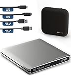 techPulse120 Externes USB 3.1 USB-C UHD 4k 3D M-DISC Blu-ray DVD CD BDXL HDR10 128GB Laufwerk Brenner Burner Superdrive BD Imperator Paket Tasche 90cm Anschlusskabel Aluminium Silber
