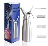 MOVASEE Professioneller Sahnespender aus gebürstetem Aluminium – 500 ml, mit 3 Sprühdüsen (gerade, Tulpenform, Sternform), kompatibel mit N20-Gaspatronen, leicht zu reinigen, für Sahne & Dekoration