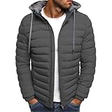 Oanviso Herren Winterjacke mit Kapuze Basic Daunenjacke Warm Parka Jacke Männer Übergangsjacke Steppjacke Vintage Wintermantel Daunenmantel Oberbekleidung Outdoor A Grau XL