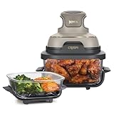 Ninja CRISPi tragbare Air fryer Heißluftfritteuse, 3,8 l, 4-in-1: Heißluftfrittieren, Braten, Warmhalten, Recrisp, 6 Portionen, 2x herausnehmbare Glasbehälter & Deckel, 1700 W, Stone Gold FN101EUSTGD