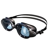 Hauibela Anti-Fog Schwimmbrille, Polarisiert Schwimmbrillen, Wasserdicht Ultraviolett-Schutzlinsen, Breites und klares Sichtfeld, Komfortabel Einstellbar, Unisex für Erwachsene - Schwarz