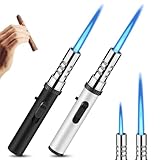 2 Stück Jetflamme Feuerzeug, 20.5cm Sturmfeuerzeug, Langes Stabfeuerzeug, Jet Feuerzeug mit Sicherheitssperre und Einstellbare Flamme für Kerzen, Küche, Camping, Grill, Kamin, Schwarz und Silber