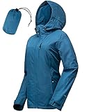 33,000ft Regenjacke Damen Wasserdicht Outdoorjacke Atmungsaktiv Herbst Übergangsjacke Leichte Jacke mit Kapuze Windbreaker zum Wandern Reisen Treking Fahrrad Vintage-Blau 38