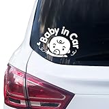 P004 | Baby in Car Aufkleber 14cm x 10cm Auto Sticker Babyaufkleber Autoaufkleber Vinyl Baby on Board (Weiss)