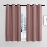 NICETOWN Scheibengardinen Modern Kinderzimmer Gardinen Blickdicht 2er Set, H120 x B107 cm Altrosa, Verdunklungsvorhänge mit Ösen Fenstervorhang Kurz Thermo Vorhänge Küchengardinen