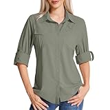 Yenwits Hemdbluse Damen UPF 50 UV Schutz Langarmshirt Atmungsaktiv Quick Dry Safari Kleidung Outdoor Wanderhemd Casual Tops für Reisen Sport Angeln Golf(5081,Grey Green,XL)