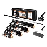NEO TOOLS Spachtel-Set für Putz & Gips 8-tlg. im Koffer – Oberflächenspachtel 200-800mm mit 0,3mm Edelstahlklingen, Teleskopstab 0,7-1,2m, Adapter & Farbroller für Glättspachtel – Profi-Set 50-510