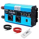 Yinleader Wechselrichter 2000W /4000W Spannungswandler Reine Sinuswelle 12V 230V mit 2 Eurosteckdosen und 4 USB für Wohnwagen, Boot, Camping