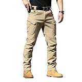 Regenhose Herren Wasserdicht Stretch Softshellhose mit Multi Tasche Trainingshose Einfarbiges Causal Cargo Hose Robust Bequem Atmungsaktive Outdoorhose Slim Fit Wanderhose Herbst
