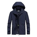 Lycurgius Wasserdichte Outdoor-Jacke für Herren, leichte Reißverschluss-Regenjacke mit Kapuze, winddicht, lockere Passform, Regenmantel, einfarbig, mit Kapuze, Windbreaker, Outwear zum Angeln