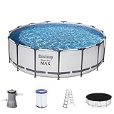 Bestway Steel Pro MAX Frame Pool Komplett-Set mit Filterpumpe Ø 457 x 122 cm, lichtgrau, rund