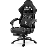 Dowinx Gaming Stuhl mit Taschenfederkissen, Massage Gaming Sessel mit Fußstütze, Ergonomischer Racing Gamer Stuhl 150 kg belastbarkeit, Schwarz