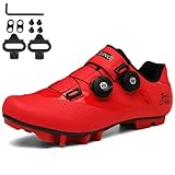 SDEQA MTB Schuhe Herren Fahrradschuhe Damen Radsportschuhe Mountainbike Schuhe Atmungsaktive kompatibel mit SPD 2 Schrauben mit Cleats SPD Biking,Rot,46 EU