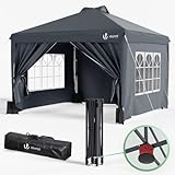 VOUNOT Pavillon 3x3m Wasserdicht Stabil Winterfest, Pop Up Faltpavillon mit 4 Seitenteilen und 4 Sandsäcke, Faltbar Partyzelt Gartenzelt Gartenpavillon inkl. Tasche, Grau