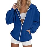 KQIVAM Damen Kapuzenpullover mit Reißverschluss Übergroße Kapuzen Sweatshirts Übergröße Herbst Winter Lässige Modejacke mit Taschen Locker College Jacke Baumwoll Sportjacke Trainingsjacke