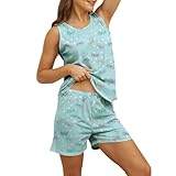 Generisch Bademantel Damen Blumen aus Baumwolle, Kurze Sets, Tanktop und Kurze Pyjama-Sets Morgenmantel Damen Schwangerschaft (Blue, XXL)
