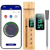 FIYAPOO Kabelloses Fleischthermometer, Bluetooth 150M Reichweite, IP67 Wasserdicht, Großes LCD-Display, Mobile App-Steuerung, Für Grill, Ofen, Räucherofen, Braten, BBQ, Präzise Kerntemperaturmessung