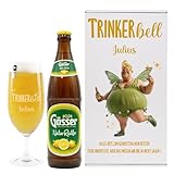 Herz & Heim® Bier Geschenkset „Trinkerbell“ personalisierbar mit Name & Text – Bier, graviertes Bierglas & Geschenkbox – Leikeim, Gösser oder Bitburger 0,0 (0,5 l, Gösser Natur Radler)