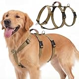 Ledeak Hundegeschirr Ausbruchsicher, Anti Zug Sicherheitsgeschirr Hund, Verstellbare Brustgeschirr mit Gepolstertem Griff, Ausbruchsicheres Geschirr für Hunde Training & Spazieren (Khaki, XL)