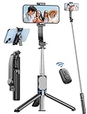 Selfie Stick Stativ, 106cm Handy Stativ Erweiterbar Handystativhalter mit Abnehmbarer Fernbedienung & Handy Ständer, Selfie Stange Stativ für Smartphone 360° Drehbar Kompatibel mit iPhone, Android