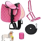 My Sweet Pony® Kinder Shettysattel-Set Bella Rose + Halfter + Führstrick + Bandagen | Sattel für Pony Shetty und Holzpferd | Alles enthalten | kompletter Sattel | Ideal für erste Reitversuche