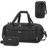 Sporttasche Rucksack Herren Reisetasche mit Schuhfach & Nassfach und Kulturbeutel Weekender-Tasche Damen Trainingstasche mit Trolley-Ärmel, Schwarz