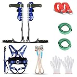 Aomdom Steigeisen Baumklettern Ausrüstung Set,Tree Climbing Spike Höhen Verstellbar und 5-Punkt-Sicherheitsgurten,Professioneller Baumkletterwerkzeug Klettergurt Sicherheitsgurt Fallschutz(Blau)