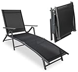 sunnypillow Sonnenliege klappbar - 150 kg belastbar - Gartenliege aus Aluminium für Garten Balkon Terrassen Pool wetterfest - Liegestuhl mit 8 Fach Verstellbarer Rückenlehne mit Armlehnen - Anthrazit