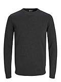 JACK & JONES Herren Basic Knit Crew Neck Pullover - Dark Grau Melange - XL