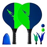 U&C Planet Beachball Set Paddle Ball Spiel Strandschlägerset aus Holz Schläger Spiel für Kinder&Familie 2 Schläger, 4 Bälle Spielzeug für Garten Strand Party