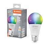 LEDVANCE SMART+ MATTER LED-Lampe, kompatibel mit Google, Alexa, Apple, weiße Frost-Optik, 9W, 806lm, E27, Farblicht und Weißlicht, App- oder Sprachsteuerung, bis zu 20.000 Std.Lebensdauer, single pack