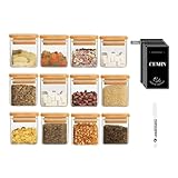 Gewürzgläser Eckig 12er Set,120ml Gewürz Organizer Gewürzdosen Set Bambusdeckel,Gewürzstreuer Glas Gewürzbehälter mit Etiketten und Weißem Kreidestift Spice Jars