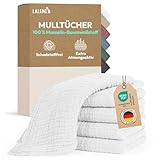 Laleni Spucktücher Baby im 5er Set aus Reiner Baumwolle - schadstofffreie Mulltücher weich 70x70 - saugstarke Mussellintücher Baby - Musselin Tuch als Mullwindel - waschbare Mulltücher - Weiß