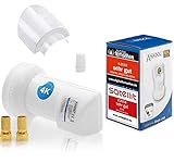 [ Test 2X SEHR GUT ] Anadol GoldLine Digital Single LNB-0.1dB HDTV, 4K, UHD, Full HD - kälte & hitzebeständig (-30 bis 60°C)- für 1 Teilnehmer - 1-Fach LNB + 2 F-Stecker + LNB Wetterschutz-Haube