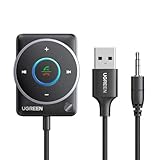 UGREEN Aux Bluetooth 5.4 Adapter Auto Bluetooth 3.5mm Klinke Empfänger Multifunktionstaste für Freisprechanruf und Wireless Musik, Dualverbindung, RGB Umgebungslicht, kompatibel mit Auto Stereoanlage