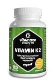 Vitamin K2 hochdosiert & vegan, 200 mcg MK-7 Menaquinon (zertifiziert, All-Trans-Form), 180 Tabletten 6 Monatsvorrat, Natürliche Nahrungsergänzung ohne Zusatzstoffe, Made in Germany