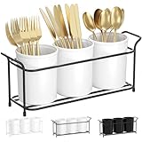 Lifewit 3-teiliger Besteckhalter mit Metallrahmen, Utensilienhalter für den Schrank/Arbeitsplatte, Küchenutensilienhalter Besteckkorb Tisch aus Kunststoff für Gabeln/Löffel/Messer, Weiß & Schwarz