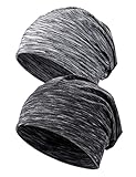 Kiiwah 2 Stück Beanie Mütze für Herren und Damen Streifen Slouch Unisex Stricken Beanie für den Frühling, Herbst und Winter (Schwarz Grau)