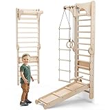 6-in-1 Holz Schwedenwand & Rutschensatz – Vielseitiges Indoor Kletterdreieck Set für Kinder mit Leiter, Rutsche, Monkey Bars – Perfekt für 2 bis 12 Jährige