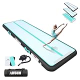 AWSUM Aufblasbare Gymnastikmatte 300x100x10CM Klein Tumbling Matte Air Matt Track Turn Matte Turnmatte Aufblasbar Outdoor für Zuhause mit Tragetasche Luftpumpe 3 Meter 10CM hoch Grün Schwarz