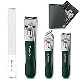 Korintin Nagelknipser Set 4 Stück, Edelstahl Nagelknipser mit Feile und Lederetui, Nail Clipper Set für Männer & Frauen, Maniküre & Pediküre Werkzeuge (Grün)