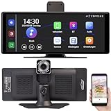 Lescars Carplay Display: IPS-HD-Touchscreen, Android&Apple CarPlay, 10,26'/26 cm, 2K-Frontcam (Auto Display, nachrüsten, Navi mit Rückfahrkamera)